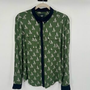 Maeve Green Bicycle High Wheeler Print Button Up Shirt size 6